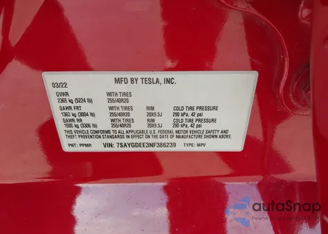 2022 Tesla Model Y from USA, damaged, VIN 7SAYGDEE3NF386239